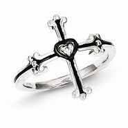 Sterling Silver Diamond Cross Black Rhodium-plated Ring