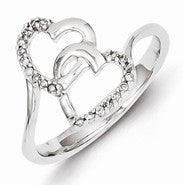 Sterling Silver Diamond Double Heart Ring