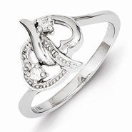 Sterling Silver w/Rhodium Plated Diamond Double Heart Ring