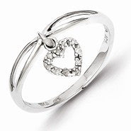 Sterling Silver w/Rhodium Plated Diamond Heart Dangle Ring