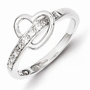 Sterling Silver w/Rhodium Plated Diamond Heart Ring
