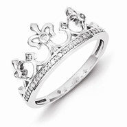 Sterling Silver w/Rhodium Plated Diamond Crown Ring