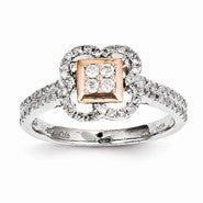 Sterling Silver w/Rhodium Plated & 14k Rose Gold Diamond Ring