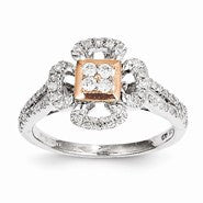 Sterling Silver w/Rhodium Plated & 14k Rose Gold Diamond Ring