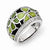 Sterling Silver CZ & Black/Green/Lime Enameled Flower Domed Ring