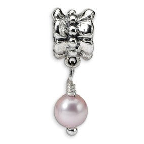 Sterling Silver Pink Freshwater Cultured Pearl Dangle Bead Charm hide-image
