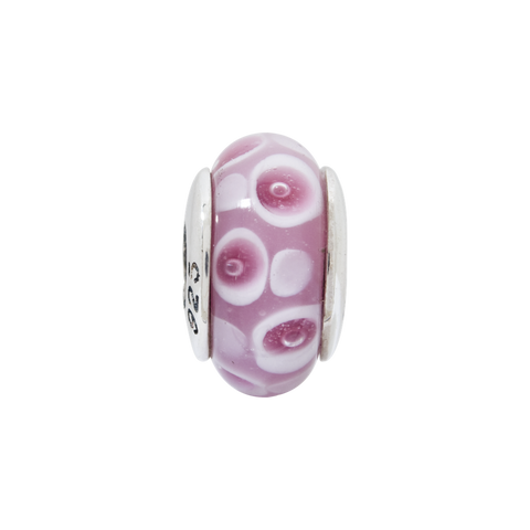 Pink,Red Hand-Blown Glass Charm Bead in Sterling Silver