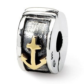 Sterling Silver & 14k Yellow Gold Plated Hinged Anchor Clip Bead Charm hide-image