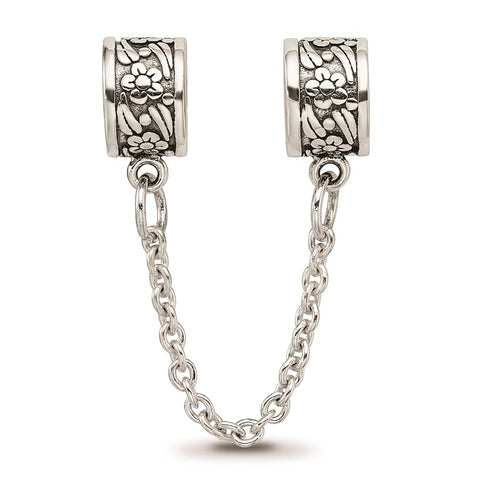 Security Chain Floral Charm Bead in Sterling Silver