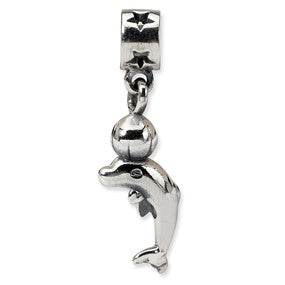 Sterling Silver Kids Dolphin w/ Ball Dangle Bead Charm hide-image