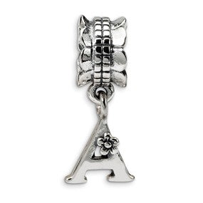 Sterling Silver Letter A Dangle Bead Charm hide-image