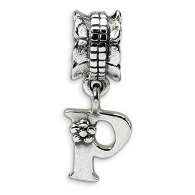 Sterling Silver Letter P Dangle Bead Charm hide-image