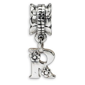 Sterling Silver Letter R Dangle Bead Charm hide-image