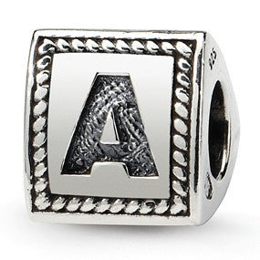 Sterling Silver Letter A Triangle Block Bead Charm hide-image