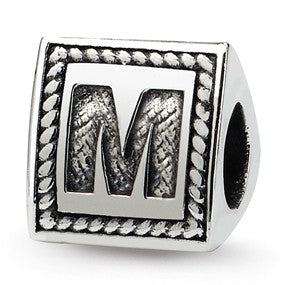 Sterling Silver Letter M Triangle Block Bead Charm hide-image