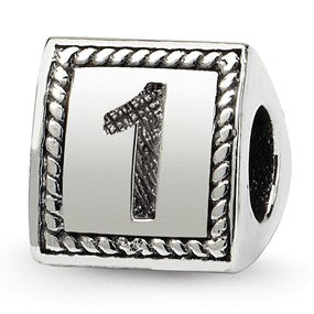 Sterling Silver Number 1 Triangle Block Bead Charm hide-image