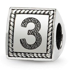 Sterling Silver Number 3 Triangle Block Bead Charm hide-image