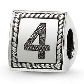Sterling Silver Number 4 Triangle Block Bead Charm hide-image