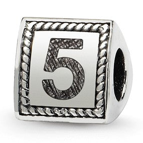 Sterling Silver Number 5 Triangle Block Bead Charm hide-image