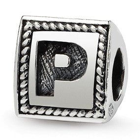Sterling Silver Letter P Triangle Block Bead Charm hide-image