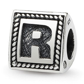 Sterling Silver Letter R Triangle Block Bead Charm hide-image