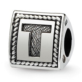 Sterling Silver Letter T Triangle Block Bead Charm hide-image