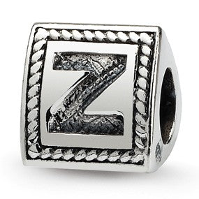 Sterling Silver Letter Z Triangle Block Bead Charm hide-image