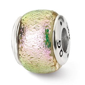 Sterling Silver Pink Dichroic Glass Bead Charm hide-image