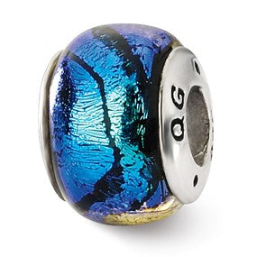 Sterling Silver Blue Dichroic Glass Bead Charm hide-image