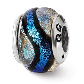 Sterling Silver Blue Dichroic Glass Bead Charm hide-image