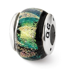 Sterling Silver Green Dichroic Glass Bead Charm hide-image