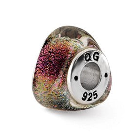 Sterling Silver Rainbow Dichroic Glass Triangle Bead Charm hide-image