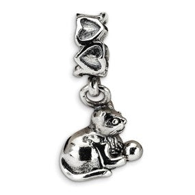 Sterling Silver Kitten with Ball Dangle Bead Charm hide-image