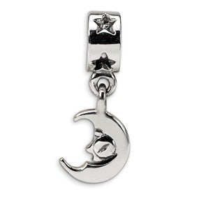Sterling Silver Crescent Moon Dangle Bead Charm hide-image