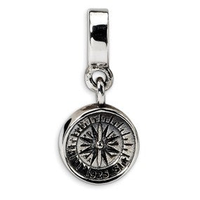 Sterling Silver Compass Dangle Bead Charm hide-image