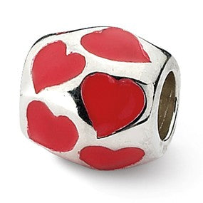 Sterling Silver Red Enameled Hearts Bead Charm hide-image