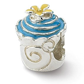 Sterling Silver Blue Enameled Cupcake Bead Charm hide-image