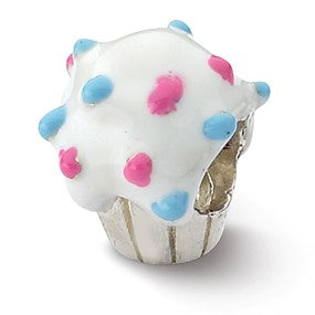 Sterling Silver Enameled Cupcake Bead Charm hide-image