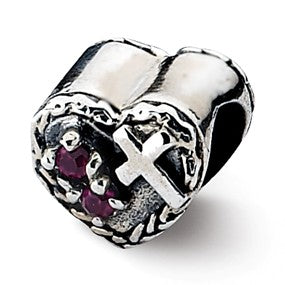 Sterling Silver CZ and Cross Heart Bead Charm hide-image