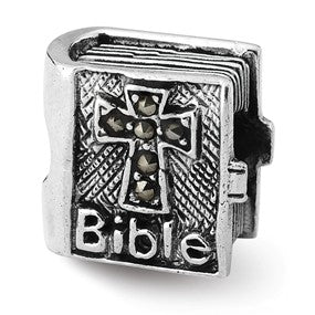 Sterling Silver Marcasite Cross Bible Bead Charm hide-image
