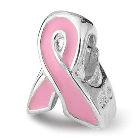 Sterling Silver Kids Enameled Breast Cancer Awareness Bead Charm hide-image