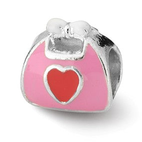 Sterling Silver Pink/Red Enameled Purse Bead Charm hide-image