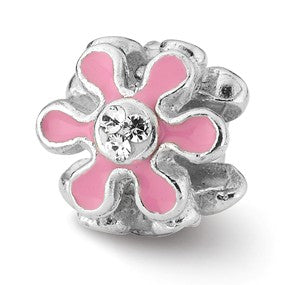 Sterling Silver Pink Flower w/Swarovski Elements Bead Charm hide-image