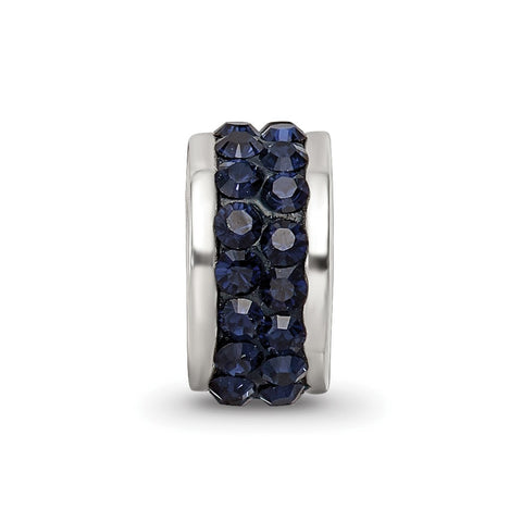 Dark Blue Double Row Swarovski Crystal Charm Bead in Sterling Silver