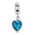 Blue Heart Stripes Ital Murano Charm Dangle Bead in Sterling Silver