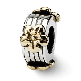 Sterling Silver & Gold Plated Floral Bead Charm hide-image