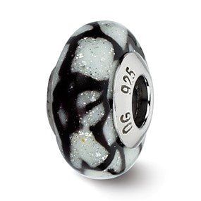 Sterling Silver White/Black Glitter Overlay Glass Bead Charm hide-image