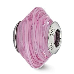 Sterling Silver Light Pink w/Swirls Italian Murano Bead Charm hide-image