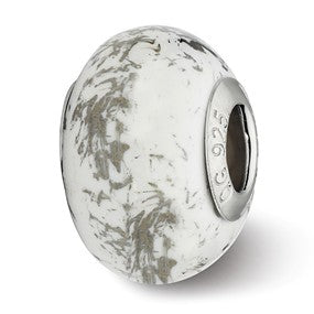 Sterling Silver White w/Platinum Foil Ceramic Bead Charm hide-image