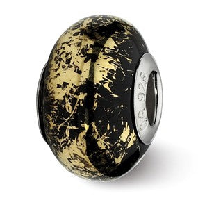 Sterling Silver Black w/Gold Foil Ceramic Bead Charm hide-image